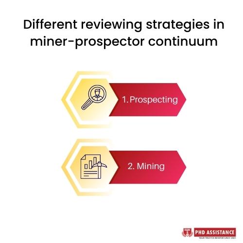 Different reviewing strategies in miner-prospector continnum